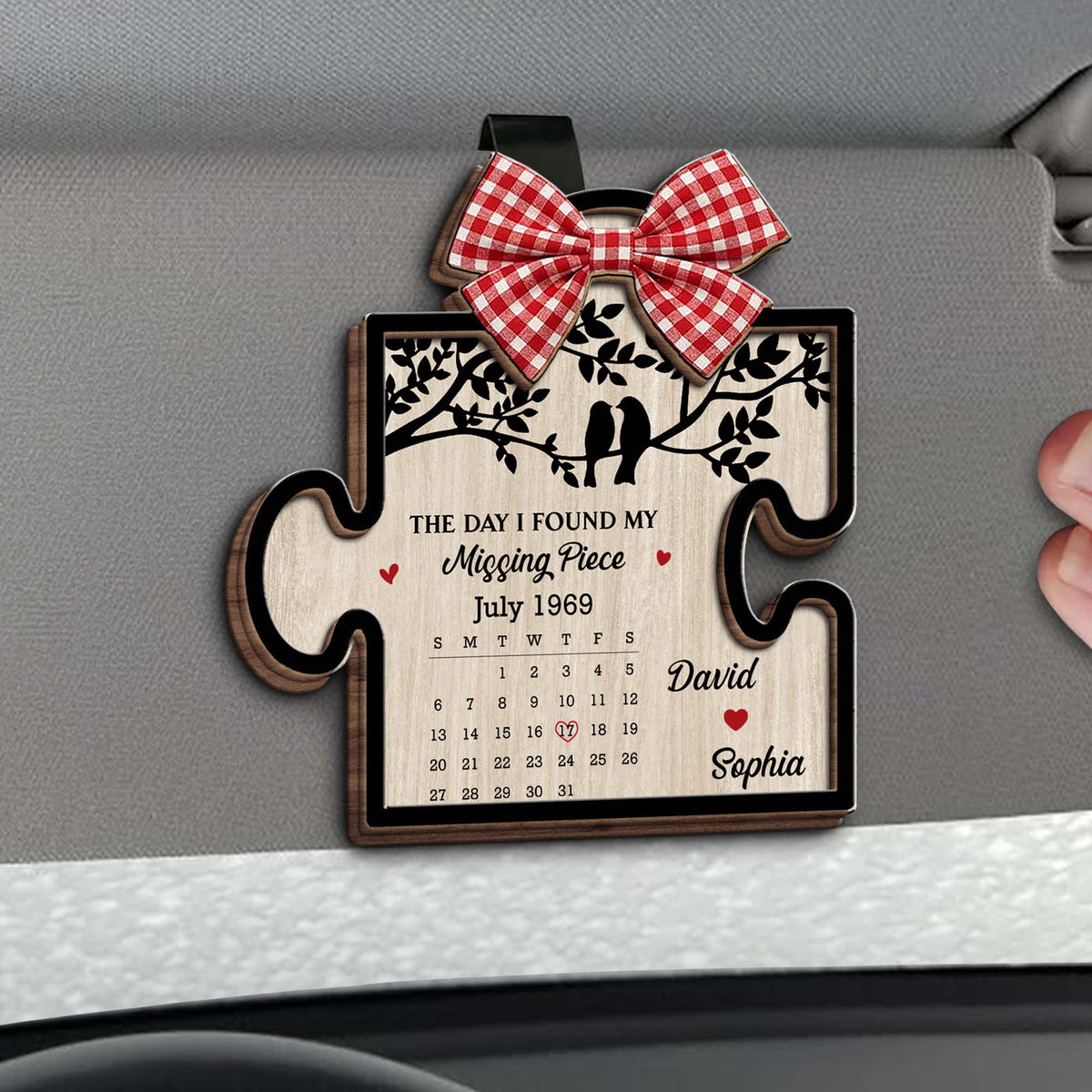 "The Day I Found My Missing Piece" Personalized Car Visor Clip - Anniversary Gift for Couples