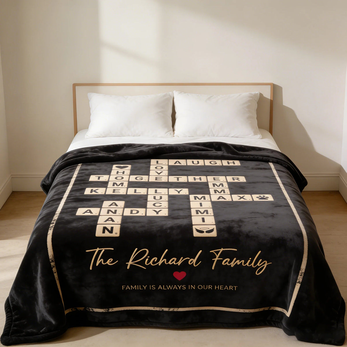 Personalized Crossword Scrabble Tile Family Names Fleece Blanket