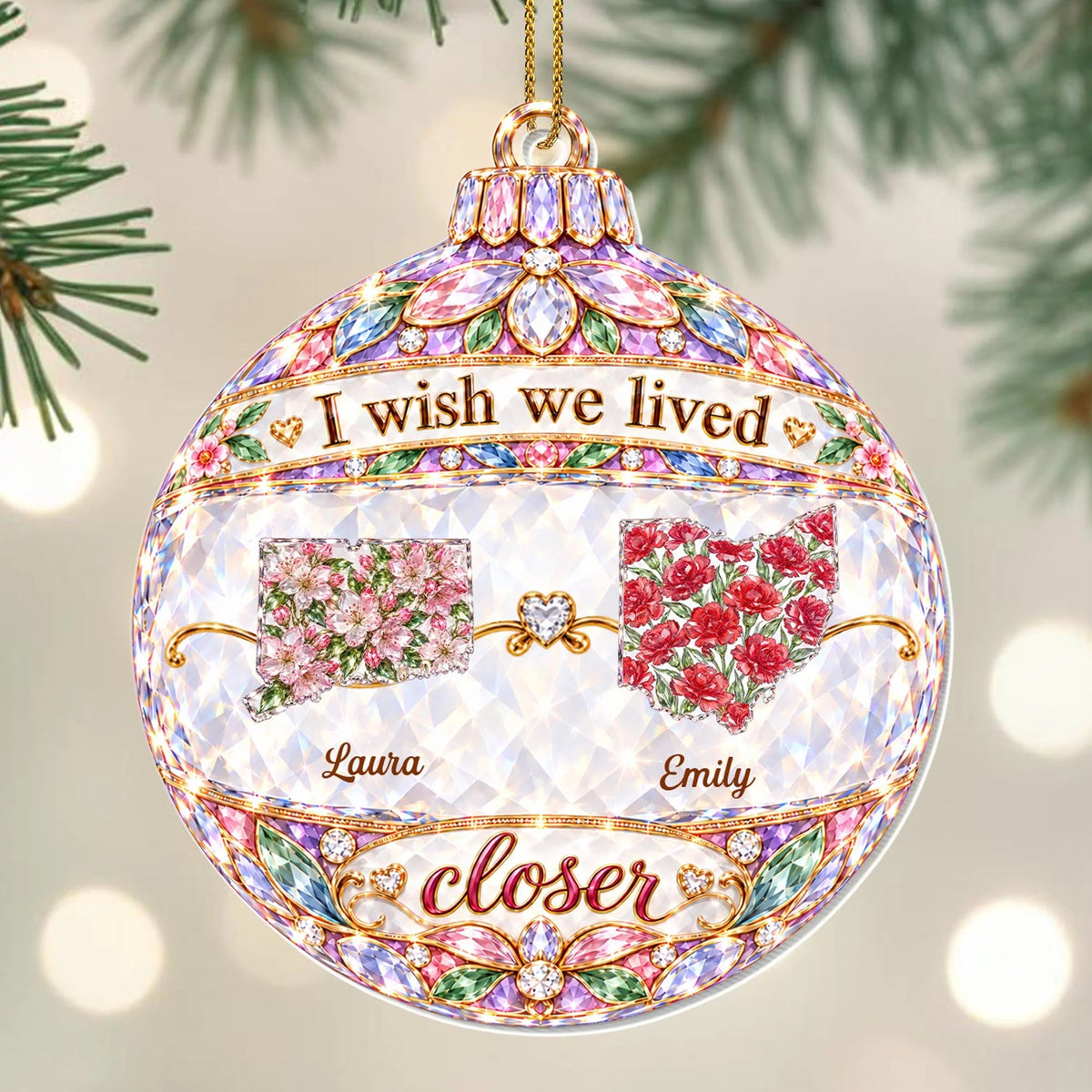 I Wish We Lived Closer Personalized Acrylic Ornament - Custom State Christmas Keepsake for Sister