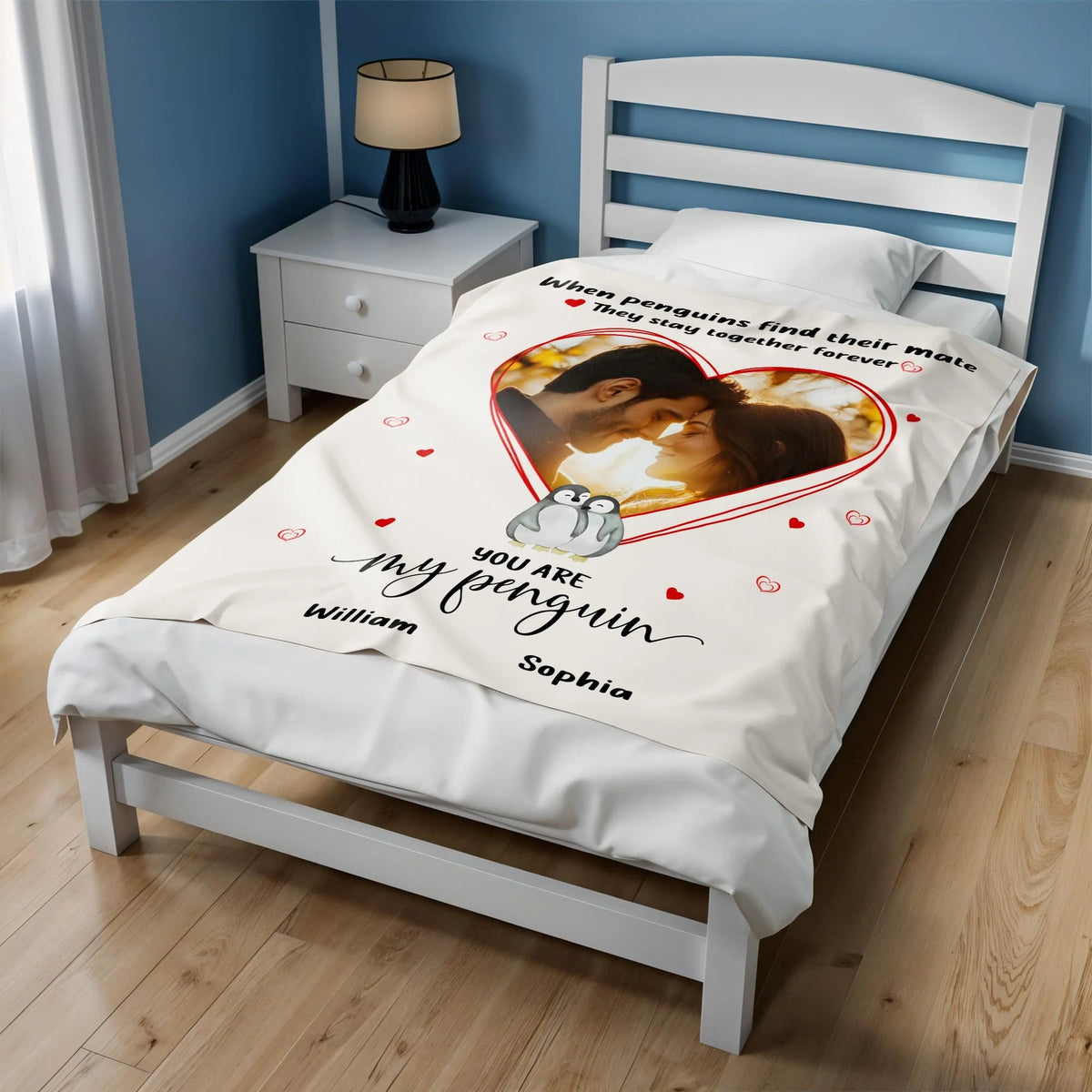 Personalized You Are My Penguin Romantic Couple Blanket