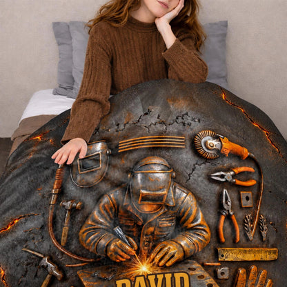 Personalized Hardworking Welder In Action Throw Blanket