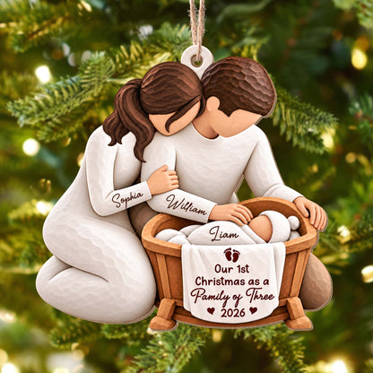 Our 1st Christmas as a Family of Three Personalized Wooden Ornament - Custom Holiday Keepsake Gift for New Parents