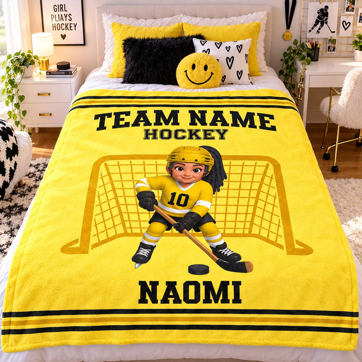 Personalized Hockey Player Name Christmas Blanket