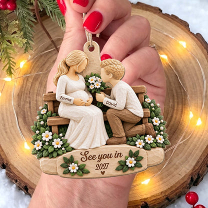 See You in 2027 Personalized Wooden Ornament for Expecting Parents - Custom Baby Bump Keepsake for Christmas