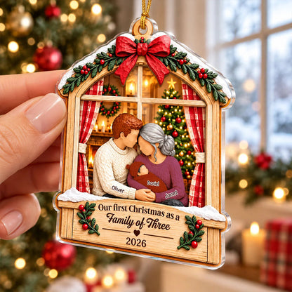 Personalized Family Of Three First Christmas Acrylic Ornament