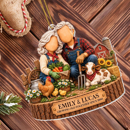 Growing Old Together Personalized Acrylic Ornament - Custom Anniversary & Christmas Gift for Farmer Couples