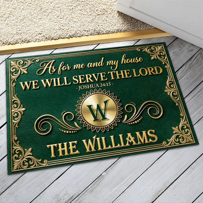 "As For Me And My House We Will Serve The Lord" Personalized Doormat - Housewarming Gift for Family