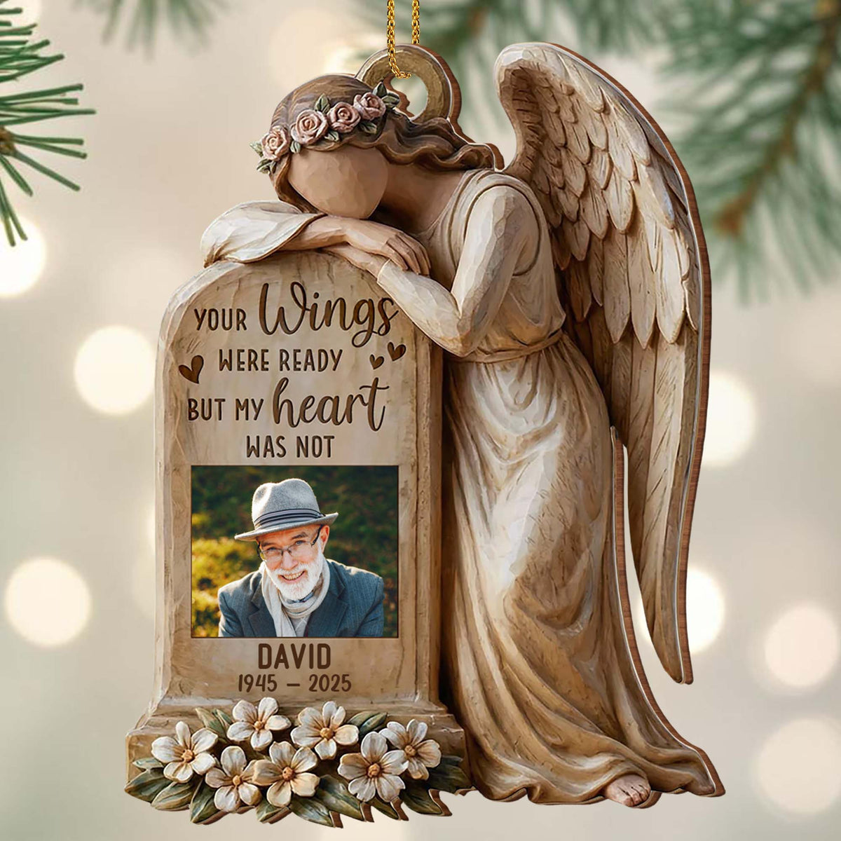 "Your Wings Were Ready But My Heart Was Not" Personalized Memorial Wooden Ornament - Sympathy Keepsake for Family