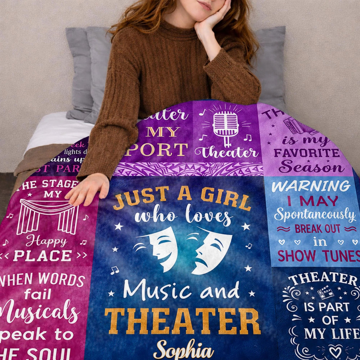 Personalized Just a Girl Who Loves Music and Theater Blanket