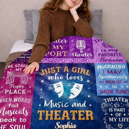 Personalized Just a Girl Who Loves Music and Theater Blanket