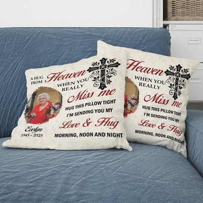 "A Hug From Heaven" Personalized Memorial Pillow - In Loving Memory Keepsake for Family