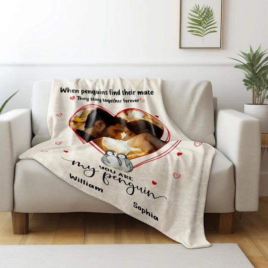 Personalized You Are My Penguin Romantic Couple Blanket
