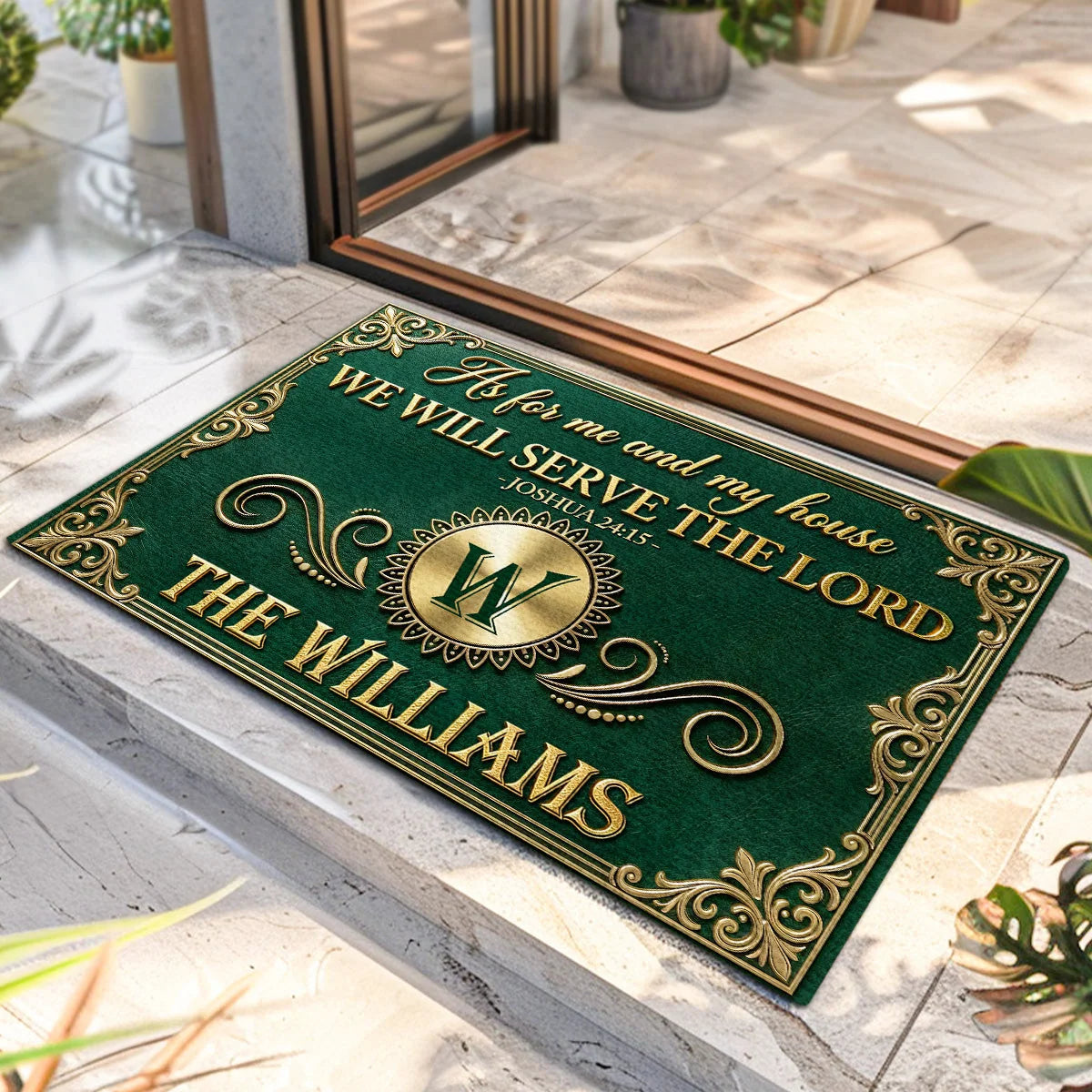 "As For Me And My House We Will Serve The Lord" Personalized Doormat - Housewarming Gift for Family