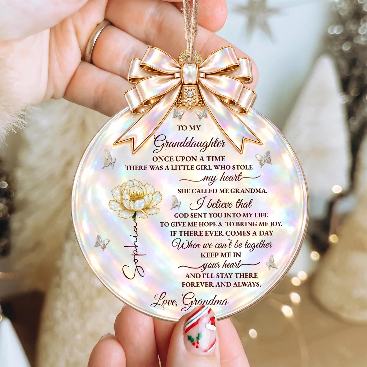 "Once Upon A Time Stole My Heart" Personalized Granddaughter Wooden Ornament - Custom Birth Month Flower Christmas Gift