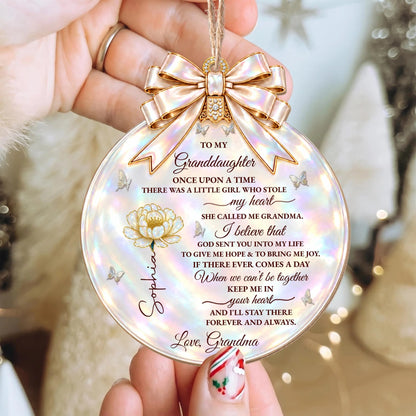 "Once Upon A Time Stole My Heart" Personalized Granddaughter Wooden Ornament - Custom Birth Month Flower Christmas Gift