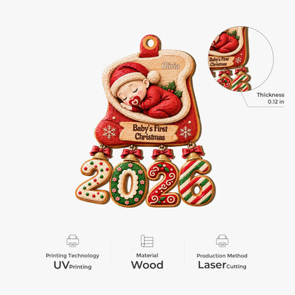 Baby's First Christmas Ornament - Personalized Wood Christmas Keepsake Gift for Newborns