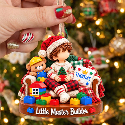 Little Master Builder Personalized Wood Ornament - Son Grandson Christmas Gift