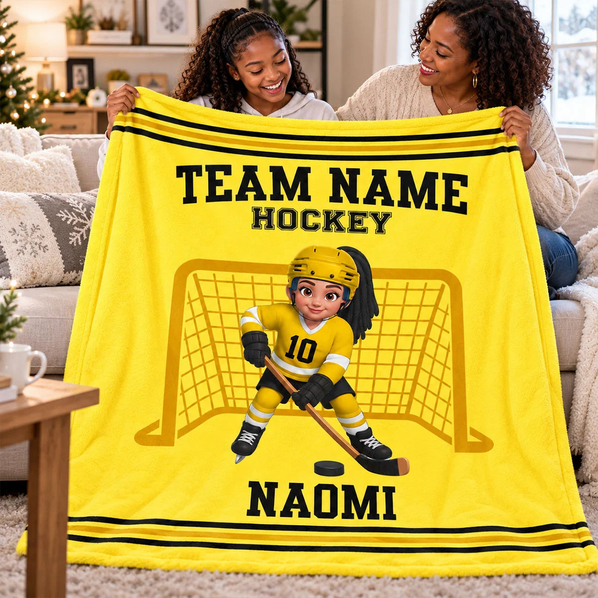 Personalized Hockey Player Name Christmas Blanket