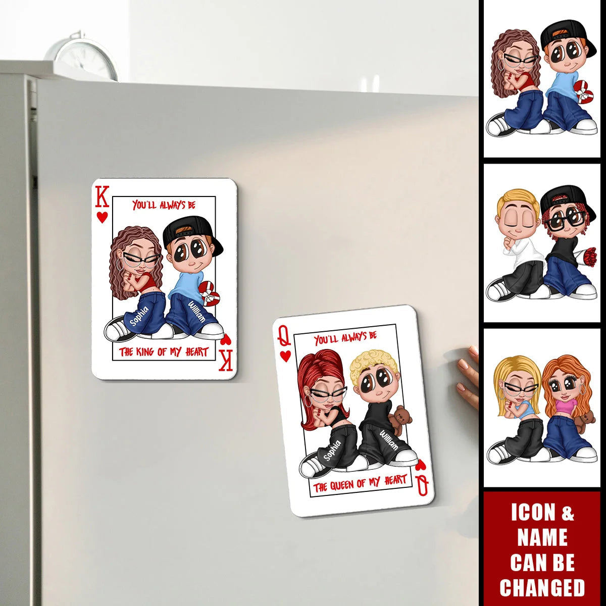 King Of My Heart Y2K Playing Card Personalized Couple Fridge Magnet - Anniversary Gift for Boyfriend Girlfriend