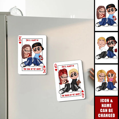King Of My Heart Y2K Playing Card Personalized Couple Fridge Magnet - Anniversary Gift for Boyfriend Girlfriend