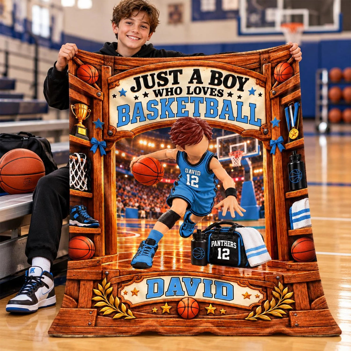 Just A Boy Who Loves Basketball Personalized Blanket - Custom Name Fleece Throw for Son & Basketball Fans
