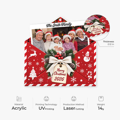 Personalized Merry Christmas Envelope Photo Acrylic Keepsake Ornament