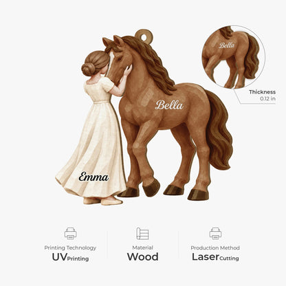 Personalized Girl and Horse Name Wooden Ornament