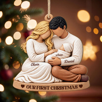 Our First Christmas Personalized Baby First Christmas Wooden Ornament - Christmas Keepsake Gift for New Parents & Family