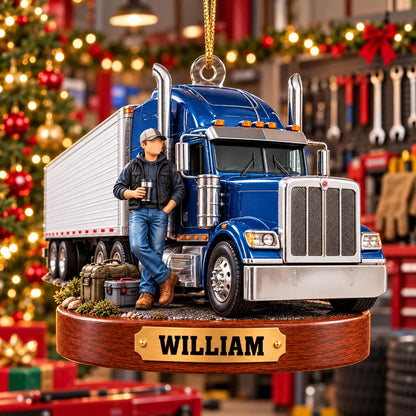 Custom Name Semi Truck Personalized Truck Driver Christmas Ornament - Holiday Gift for Dad & Husband