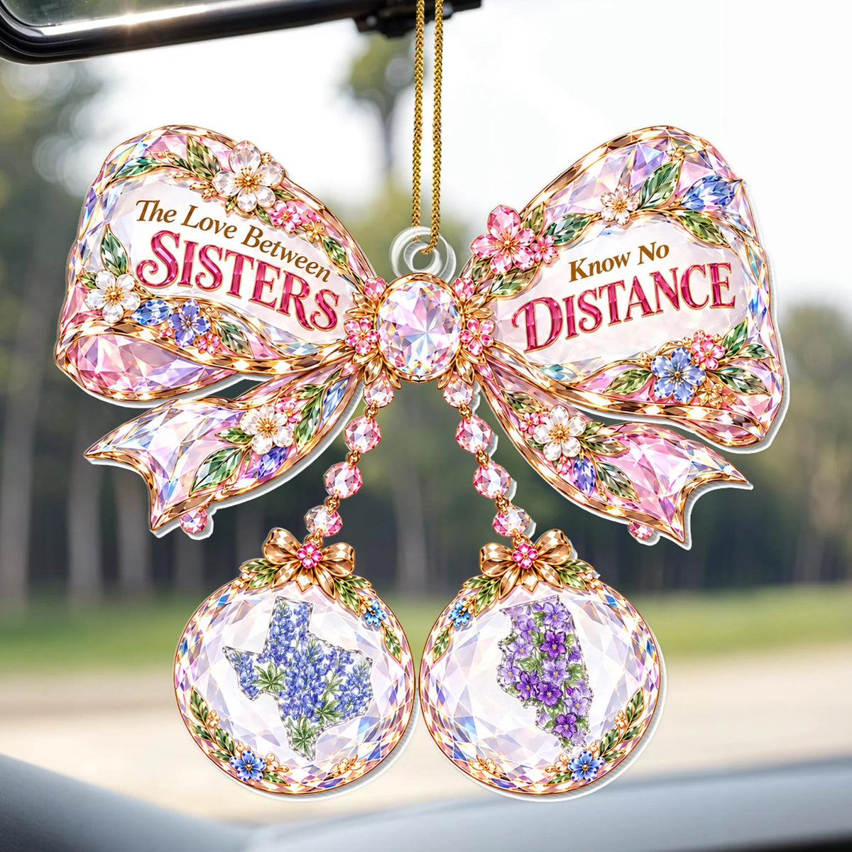 "The Love Between Sisters Know No Distance" Personalized Acrylic Ornament - Christmas Keepsake Gift for Sister