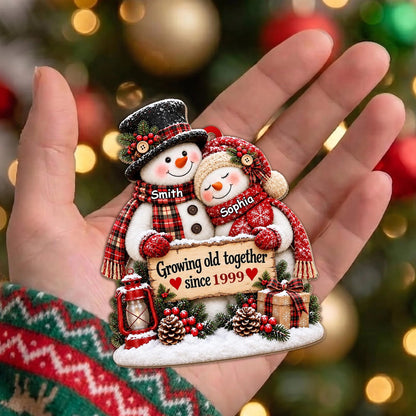 Growing Old Together Personalized Snowman Couple Wooden Ornament - Christmas Keepsake for Husband Wife