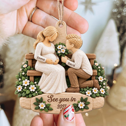 See You in 2027 Personalized Wooden Ornament for Expecting Parents - Custom Baby Bump Keepsake for Christmas