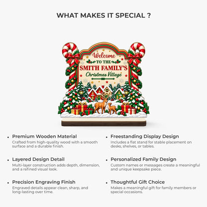 "Welcome to the Family Christmas Village" Personalized Wooden Plaque - Christmas Gift for Family