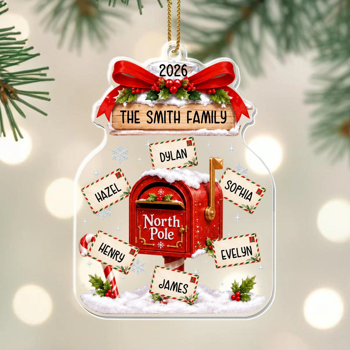 Our Family North Pole Mailbox Personalized Acrylic Christmas Ornament - Family Holiday Keepsake