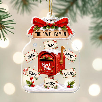 Our Family North Pole Mailbox Personalized Acrylic Christmas Ornament - Family Holiday Keepsake