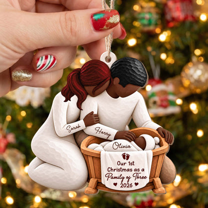 Our 1st Christmas as a Family of Three Personalized Wooden Ornament - Custom Holiday Keepsake Gift for New Parents