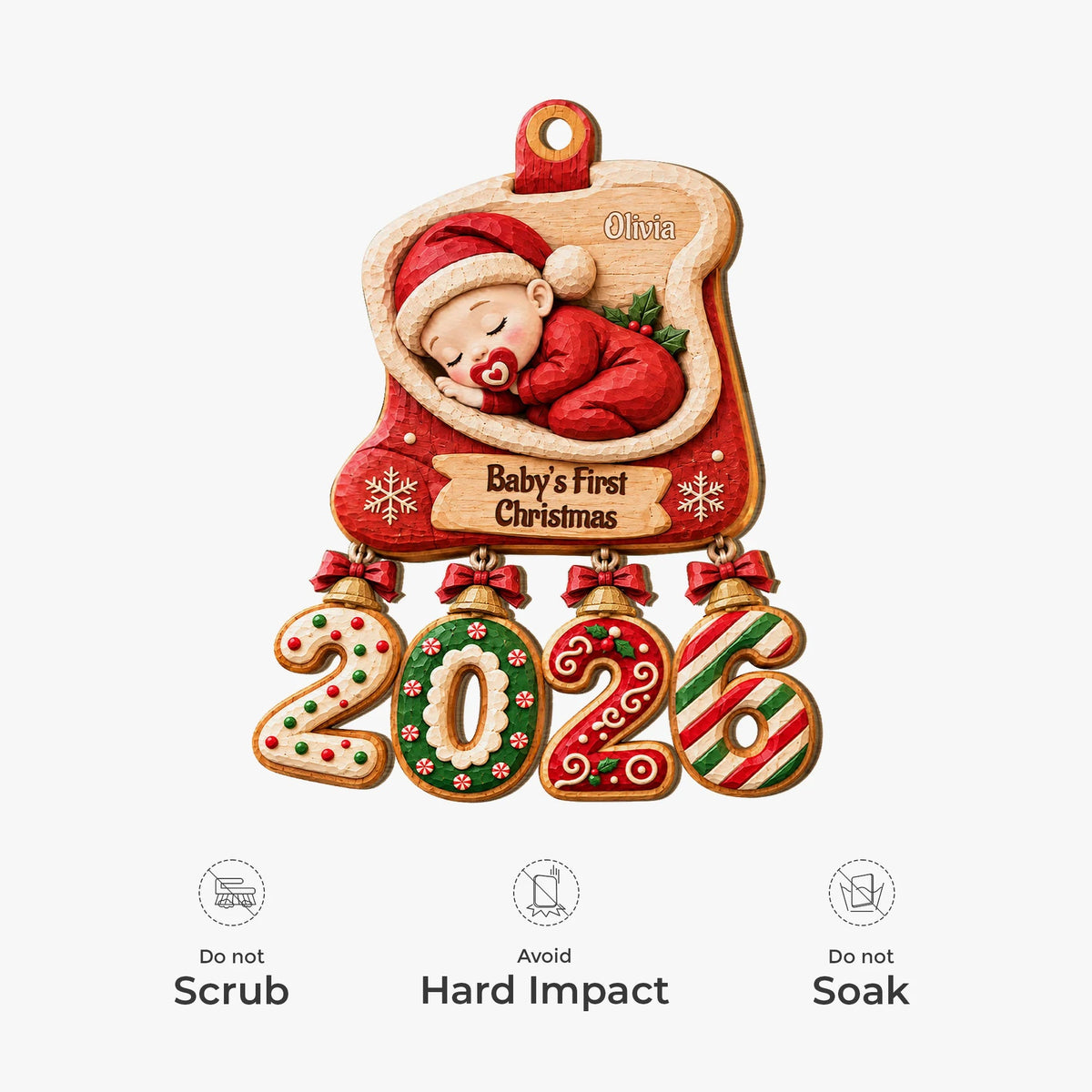 Baby's First Christmas Ornament - Personalized Wood Christmas Keepsake Gift for Newborns