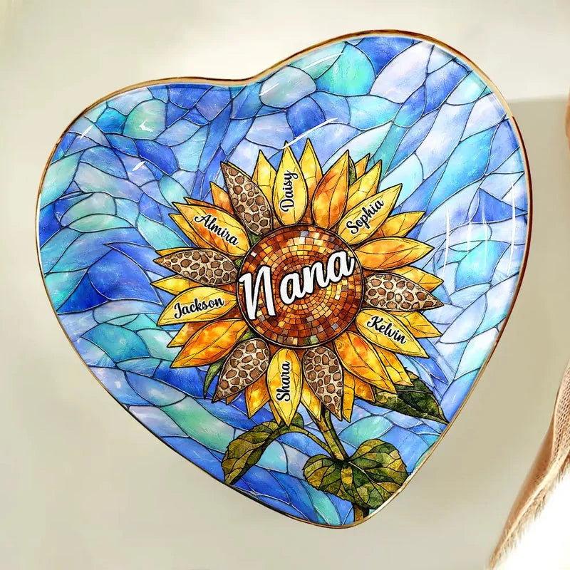 Personalized Sunflower Ceramic Ring Trinket Jewelry Dish