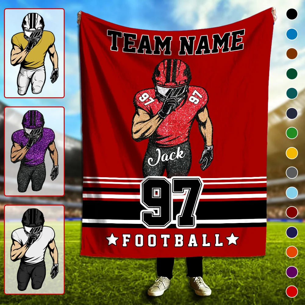 Personalized Football Blanket - Custom Player Name Number and Team Name Gift for Football Fans