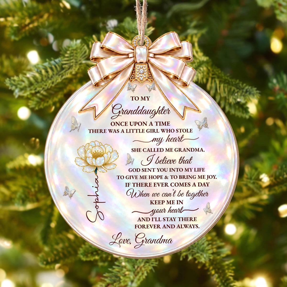 "Once Upon A Time Stole My Heart" Personalized Granddaughter Wooden Ornament - Custom Birth Month Flower Christmas Gift