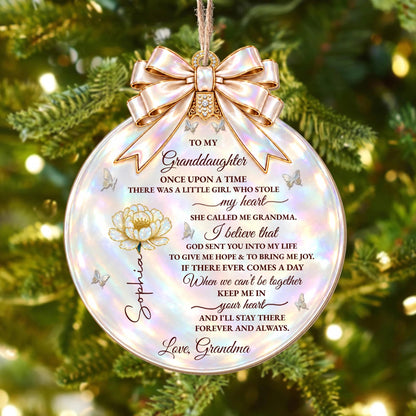 "Once Upon A Time Stole My Heart" Personalized Granddaughter Wooden Ornament - Custom Birth Month Flower Christmas Gift