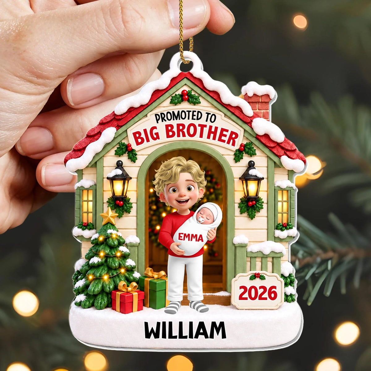 Personalized Promoted to Big Brother Acrylic Christmas Ornament