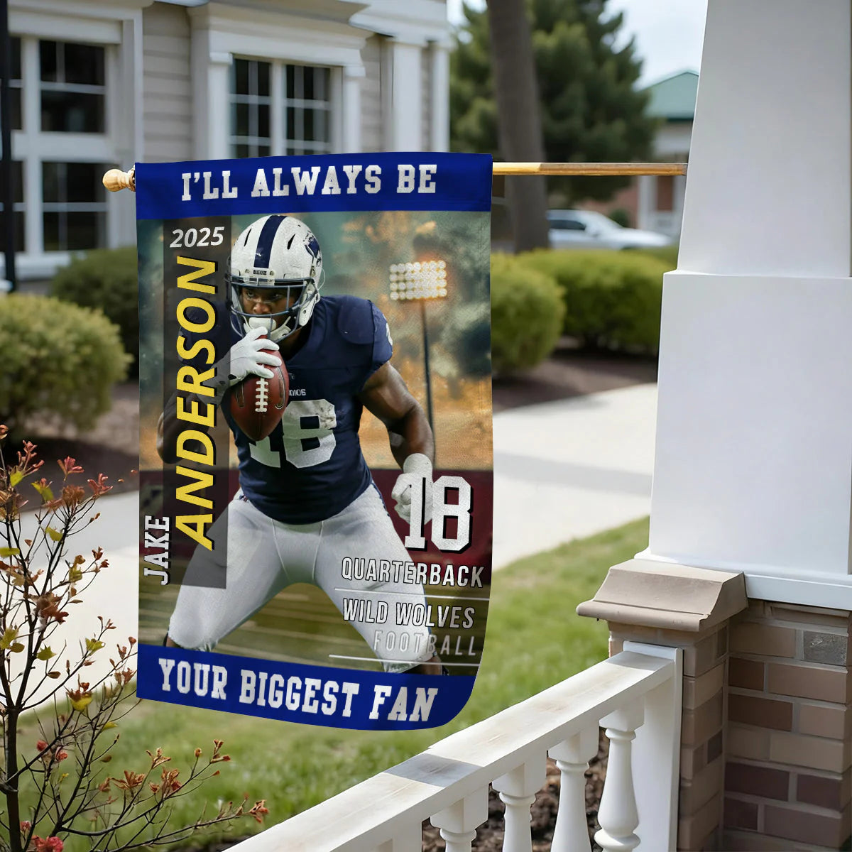 "My Heart Is On That Field" Personalized American Football Garden Flag - Custom Photo Gift for Football Player