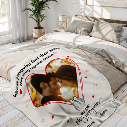 Personalized You Are My Penguin Romantic Couple Blanket