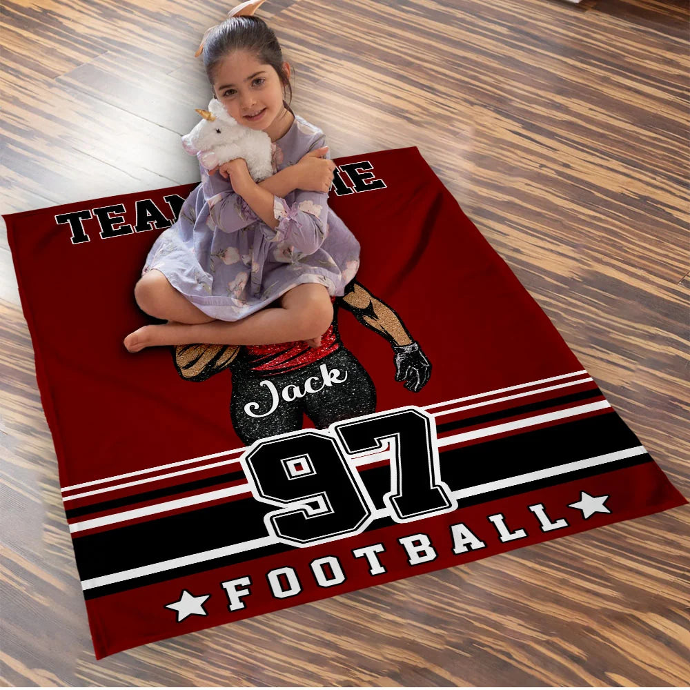 Personalized Football Blanket - Custom Player Name Number and Team Name Gift for Football Fans