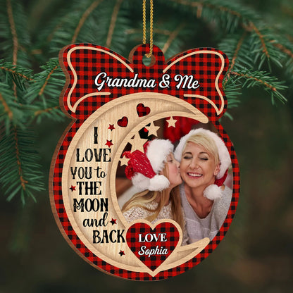 Personalized Moon Back Grandma Wooden Ornament