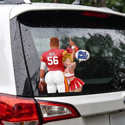 "Nice Butt!" Custom Football Couple Car Decal - Personalized Sports Sticker Gift for Couples
