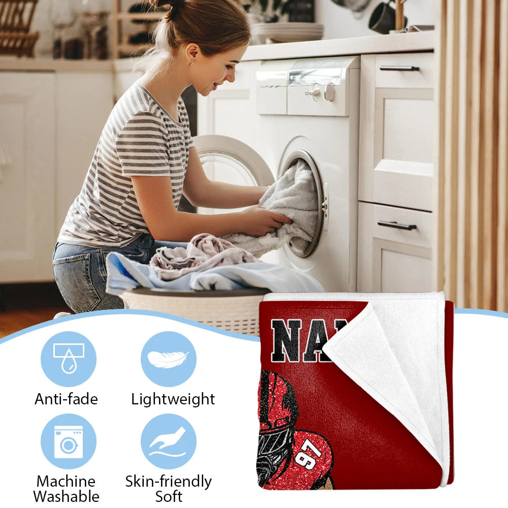Personalized Football Blanket - Custom Player Name Number and Team Name Gift for Football Fans
