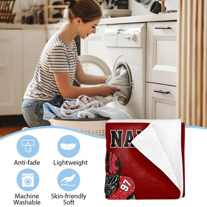 Personalized Football Blanket - Custom Player Name Number and Team Name Gift for Football Fans