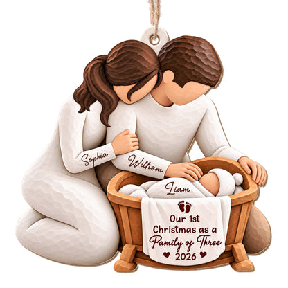 Our 1st Christmas as a Family of Three Personalized Wooden Ornament - Custom Holiday Keepsake Gift for New Parents